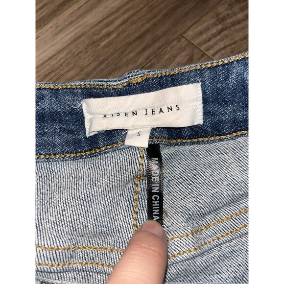 Risen Women's Frayed Hem Blue Stretch Denim Jeans - Size Sm - Picture 2 of 6